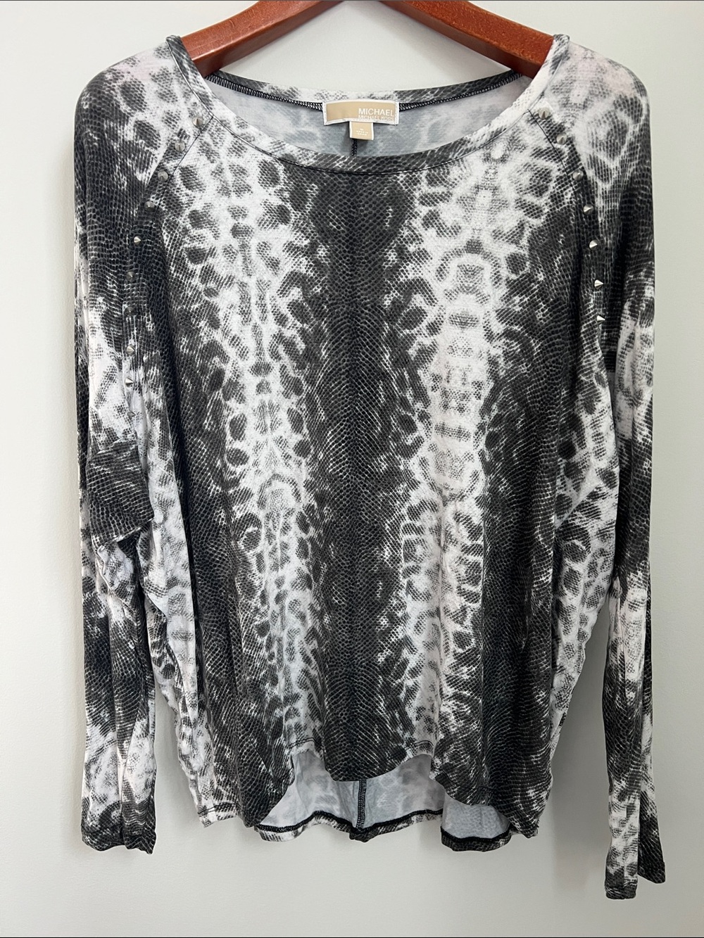 MICHAEL Michael Kors | Black & White Python-Style Dolman Long Sleeve Top Size S